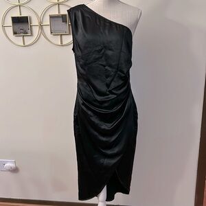 Prettygarden woman’s black left cold shoulder side slit ruched bodycon size L